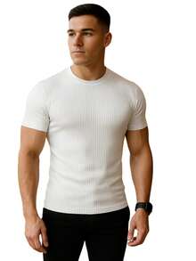 Men's 100% Ribbed T-Shirt - White - View 2