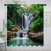 2pcs Tropical Waterfall Print Sheer Curtains, Elegant Style Semi-Transparent Polyester Curtains, Machine Washable, Rod Pocket Hanging, No Lining, Suitable For Living Room And Bedroom Decor