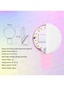 1 pièce 150 mAh Blanc/Rose/Bleu/Noir Anneau lumineux Selfie LED portable avec miroir, chargement USB, éclairage portable, lumière de beauté photo Halo, clip pour streaming en direct