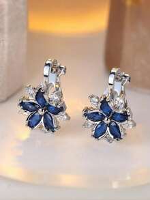 Tsnamer 1 Pair Cubic Zirconia Sakura Clip-On Earrings, Fashionable & Cute Earrings For Women Without Pierced Ears, Daily Wear Jewelry Gift