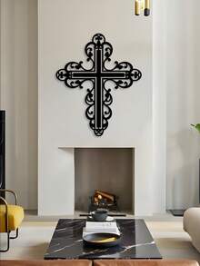 1 pieza Mural de arte industrial de hierro, Cruz anti-oxidante y rosa blanca, diseño religioso minimalista para regalo de Pascua/Día de Todos los Santos/Navidad - Multicolor - Ver 7