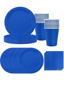 10pcs Blue Party Supplies Blue Paper Plates Cups Napkins And Tablecloths, Wedding Birthday Disposable Dessert Plates