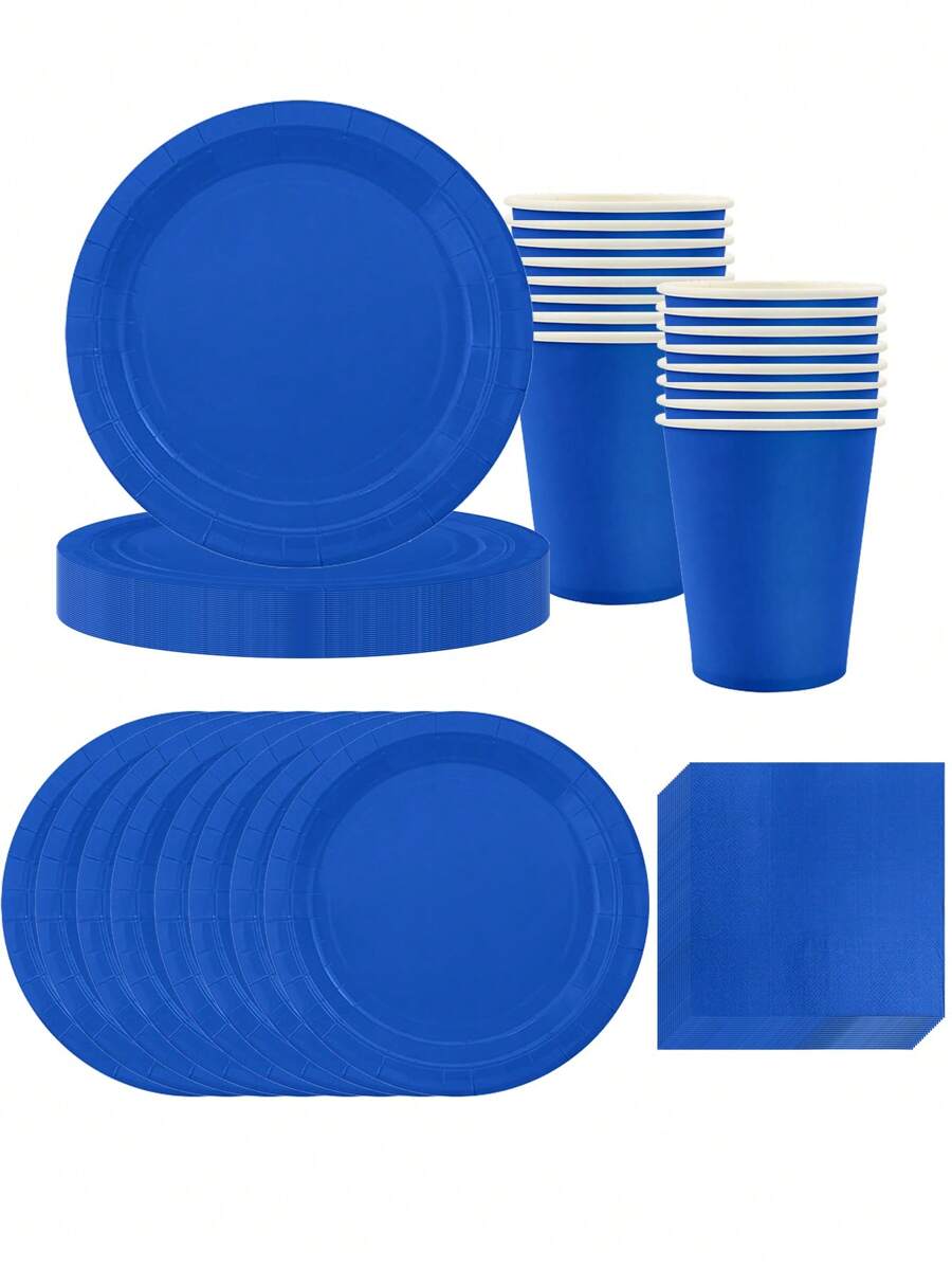 10pcs Blue Party Supplies Blue Paper Plates Cups Napkins And Tablecloths, Wedding Birthday Disposable Dessert Plates