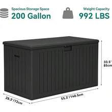 YITAHOME 200 Gallon Large Deck Box, Double-Wall Resin Outdoor Storage Box With Flexible Divider Patio Cushions Pool Supplies Garden Tools, 990 Lbs Load Capacity, Lockable (White) - Xám đen - Xem 11