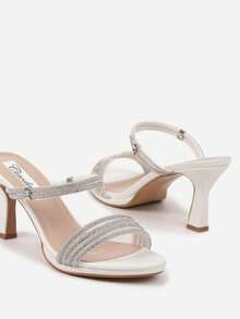 High Heel Sandals Decorated With Zirconia - White - View 4