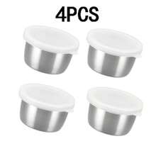 2/4/6/8/12 Pcs 304 Stainless Steel Salad Dressing Containers - 1.35 Oz Portable Sauce Cups With Leakproof Clear Lids, Reusable Seasoning Jars For Bento/Work/School/Picnic/Outdoor Activities/Travel/Back To School Accessories