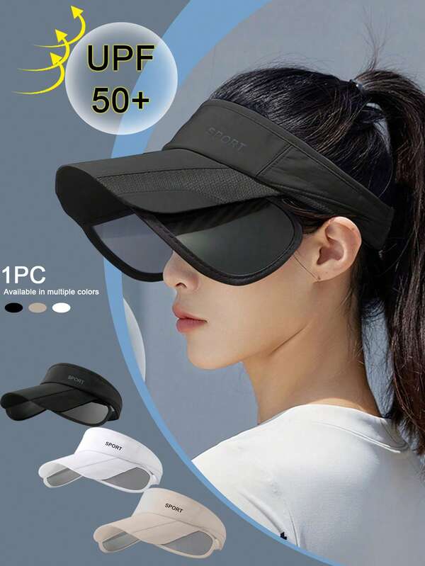 1pc Adjustable Brim Outdoor Sports Casual Sun Hat For Women, Breathable Sun Protection Wide Brim Sports Riding Cap