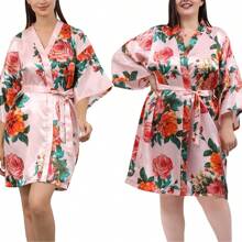 1 pieza Bata de satén estilo floral para boda, fiesta de novia, dama de honor, bata kimono para mujer, despedida de soltera, Día de la Madre, regalo de regreso a la escuela