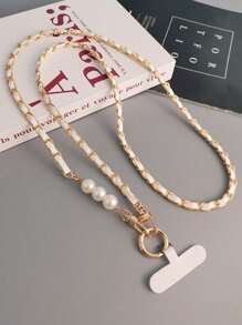 Woman's Elegant Pearl Lanyard Crossbody Phone String With Metal Chain, Chic Design Gifts For Mother, Family, Friends, Birthday, Holiday Phone Charm, Phone Chain