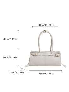 New Fashion Simple Elegant Shoulder Messenger Bag, PU Leather Retro Urban Detailed Tote Bag, Versatile Daily Commute Shopping Crossbody Bag For Women - White - View 7