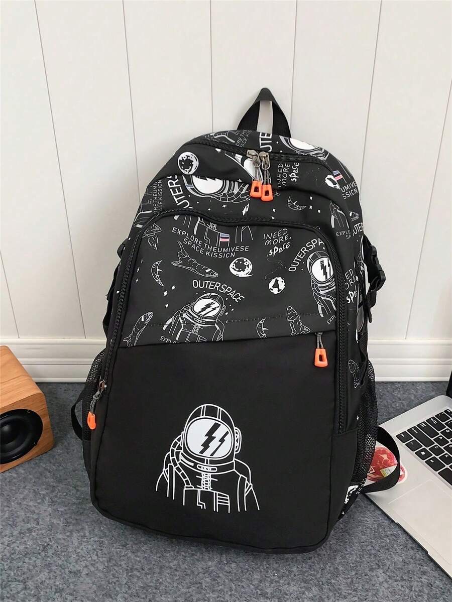 College Style Man Backpack Student Bag - Black - View 1