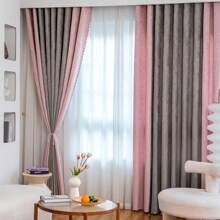 1pc Patchwork Linen Blend Curtain Decoration For Home
