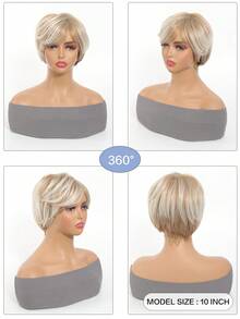 1 parrucca corta bionda elegante con frangia stile pixie - stile dritto a strati, in fibra resistente alle alte temperature, perfetta per uso quotidiano, lavoro e feste, parrucca capelli corti - Evidenzia Bionda - Visualizzare 2