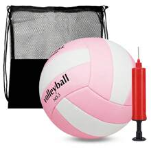 3pcs/Set #5 Volleyball Set, Classic Pink & White Color, Includes (Precision Stitched PVC Volleyball + Backpack Style Net Bag + Portable Air Pump & Needle)