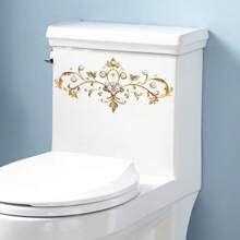 Gold Vintage Floral Toilet Seat Decal - Self-Adhesive Bathroom Wall Sticker With Intricate Embossed Design, Matte Finish, Elegant Home Surface Decoration, Elegant Home Decor | Vintage Floral Decoration | Matte Decals, Bathroom Decor And Accessories Bathroom Accessories Bathroom Organizer Fall Decor Back To School