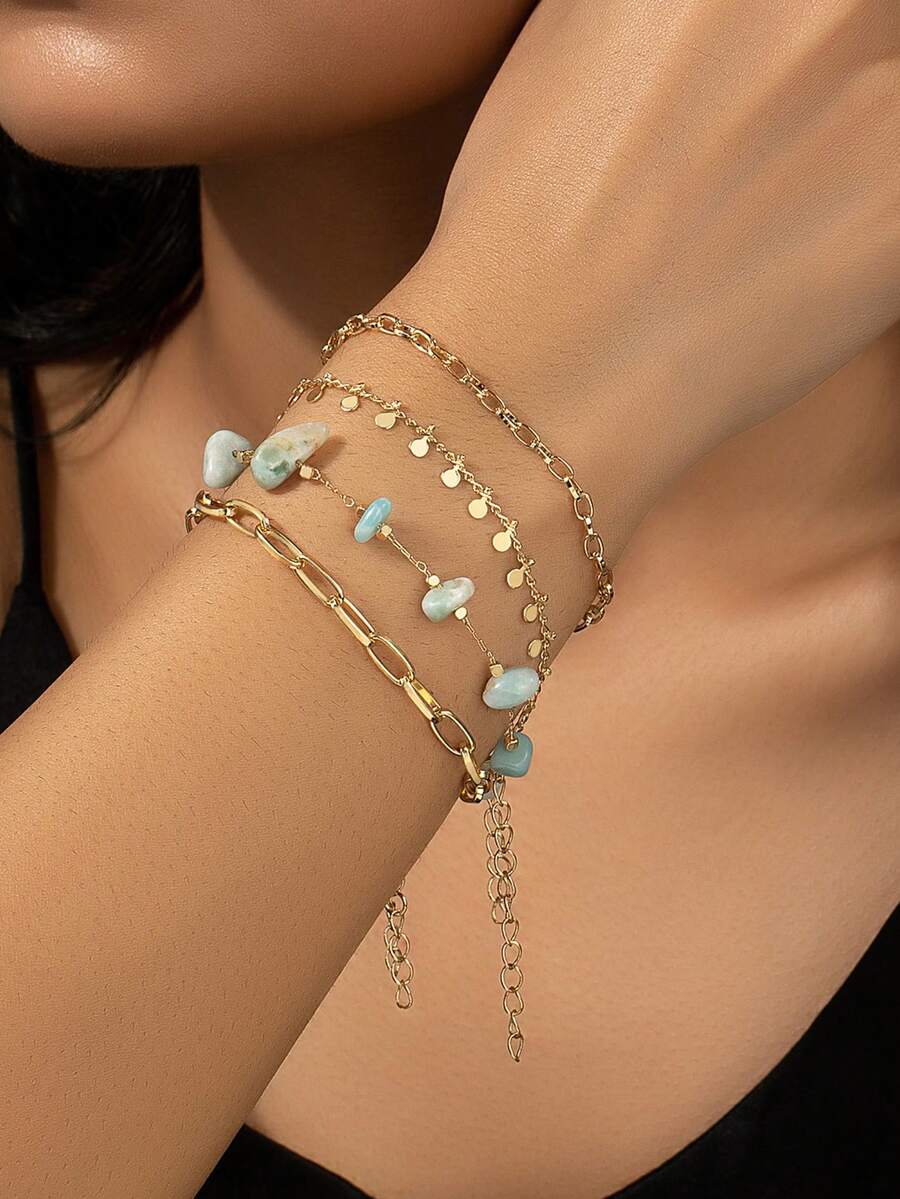 4件套女士金属手镯手链套装