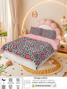 Leopard Print & Heart Themed Kids Single Bedding Set, Including Duvet Cover & Comforter, Soft Comfortable Size 160x240 Cm/220x240 Cm For Girls - JYZ-sJT0414 - View 6