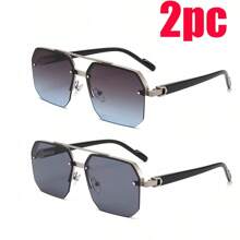 1pc Men's Fashion Cross-Border Double-Bridge Pilot Fashion Glasses, New Style Cycling/Driving Rectangular Frame, Exquisite Half-Frame Glasses