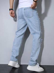 Teen Boys' Casual Distressed Ripped Light Color Denim Jeans, Street Style