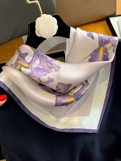 1 件方形雪纺印花围巾，68 厘米时尚透气多用途头带、颈巾、女士披肩，1 件