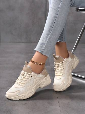 Damskor för vardagsbruk, moderiktiga andningsbara mesh-sneakers, löparskor i läderpatchwork, lätta vardagsskor