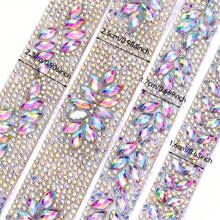 Motivo de cristal con strass AB que se fija con calor de 90cm (35.43 pulgadas) - Cinta de piedras de cristal brillante para planchar en prendas, bolsos, vestidos de novia, decoración del hogar y manualidades DIY - Ancho de 1.6/1.7/2.3/2.5cm (0.63/0.669/0.906/0.984 pulgadas)