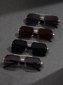 1pc Men's Fashion Cross-Border Double-Bridge Pilot Fashion Glasses, New Style Cycling/Driving Rectangular Frame, Exquisite Half-Frame Glasses