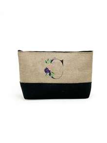 1set ,A Initial Flowers Pattern Tote Bag With Shoulder Straps&A Makeup Bag Initial Letters A-Z Set, Personalized Gift Bag With Side Pockets,Beach Bag With Scarf,Portable Leisure Storage Handbags, Multifunctional Shopping Bags, Travel Simple Storage Bag - Khaki - View 51