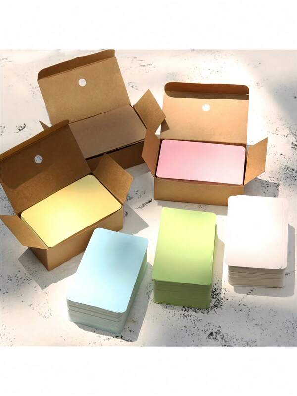 100pcs/Box Retro Solid Color Mini Cards, Postcard, Graffiti, English Word Cards, Student Writing Bookmarks, Blank Index Cards, Complete Set,School Supplies,Back To School