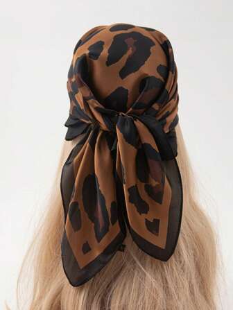 1 pezzo Bandana in raso leopardato versatile e di moda da donna, morbida, con protezione UV, stile retrò, adatta per uso quotidiano
