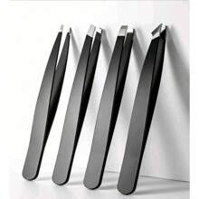 Tweezers Set - 4 Pcs Precision Tweezers Set For Eyebrows,Professional Stainless Steel Tweezers For Eyebrows - Great Precision For Facial Hair, Splinter And Ingrown Hair Removal (Black)12 Black Eyebrow Trimmers