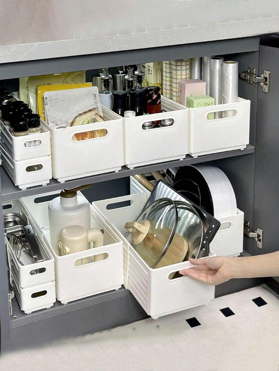 1pc Retractable Folding Home Kitchen Storage Organizer Box, Collapsible Drawer Style Storage Container For Pantry, Closet, Dorm, Snacks & Miscellaneous Items