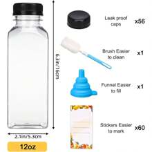 Superlele 12/36/45/56pcs 12/16oz Plastic Juice Bottles With Caps, Reusable Juicing Bottles, Clear Empty Containers For Drinks, Smoothies And Other Beverages