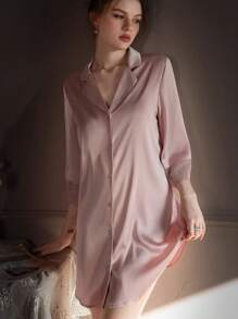 Sexy Underwear Spring And Summer Thin Boyfriend Wind Lace Pajamas Ice Silk Long Sleeve Comfortable Shirt Nightdress Suit Ladies' Home Clothes Sexy Lingerie Set