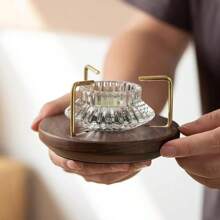 1 pieza Juego de Portavelas Multiusos y Calentador de Té, Base de Madera de Nogal para Calentar Té, Diseño Elegante de Portavelas de Vidrio, Juego de Portavelas para Crear Ambiente, Calentador de Té Portátil para Fiestas de Té, Reuniones, Restaurantes, Cafés y Uso Doméstico Volver al Colegio