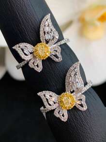 1pc S925 Sterling Silver Butterfly Design Elegant Vintage Women's Ring With Yellow Zirconia, Versatile For Everyday Wear, Suitable As Women's Gift, Jewelry