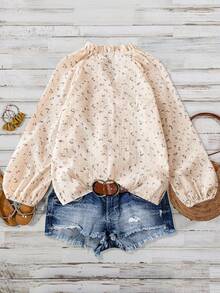 加大码时尚印花衬衫，宽松设计，优雅百搭