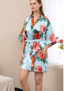 1 pieza Bata de satén estilo floral para boda, fiesta de novia, dama de honor, bata kimono para mujer, despedida de soltera, Día de la Madre, regalo de regreso a la escuela