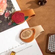 1 Pc Leather Bookmark, Classic Stitched Bookmark, Magnetic Bookmarks With Leather Rope, Page Markers Reading Non-Slip, Planner Accessories Supplies Rose & Coffee For Women, Men, Book Lovers, Readers, Teacher Appreciation Gifts, Birthday Presents,School Supplies,Back To School