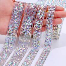 Motivo de cristal con strass AB que se fija con calor de 90cm (35.43 pulgadas) - Cinta de piedras de cristal brillante para planchar en prendas, bolsos, vestidos de novia, decoración del hogar y manualidades DIY - Ancho de 1.6/1.7/2.3/2.5cm (0.63/0.669/0.906/0.984 pulgadas)