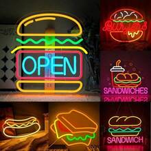 Burger And Sandwich Neon Sign Hamburger Shop LED Neon Light Fast Food Business Signs For Restaurant Kitchen Party Dimmable Light - Hamburger - View 2