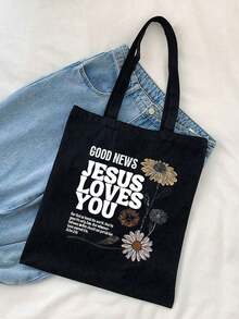 Christian Tote Bag, Vintage Bible Verse Printed Tote Bag, Christian Gift, Large Capacity Fashion Durable Shoulder Bag, Suitable For Outdoor Picnic, Gathering, Travel, Shopping - Black - View 1