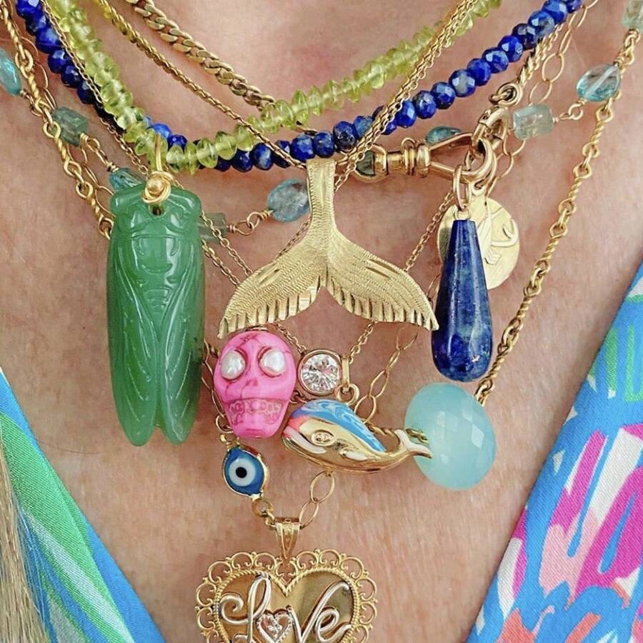 Cicada Pendant Necklace, Fashion Jewelry Party Daily Wear Summer Boho Beach Vacation Accessories Gift For Women & Girls - Pearl - View 1