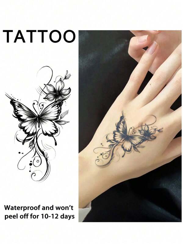 1Pc Butterfly Temporary Tattoos Waterproof Sweatproof Last For 1-2 Weeks Realistic Herbal Juice Anti-Friction Non-Reflective Faux Black Fake Tattoos For Woman And Men Tattoo Stickers For Arm, Chest, Leg, Abdomen, Waist Modernist Body Art