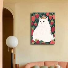 1pc Charming Strawberry Cat Canvas Art – Modern Minimalist Wall Decor With , Whimsical Animal Painting For Living Room, Bedroom, Or Office, Wrapped Canvas Design, High-Quality Print, Perfect Christmas Home Decor, No Frame