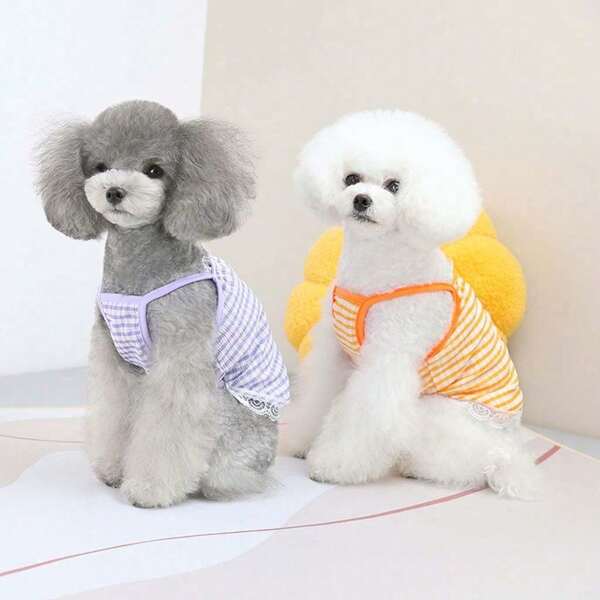 1pc Dog Pet Clothing Lace Petals Strap Vest Spring/Summer Warm Clothes, Suitable For Teddy, Pomeranian, Etc.