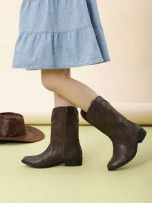 Botas de vaquera para niños y niñas, botas de media pierna para montar con estilo occidental. - Marrón - Ver 4