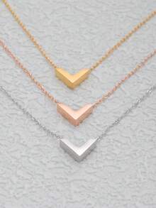 1pc Classic V-Shape Pendant Necklace, Suitable For Everyday Wear - Rose Gold - View 1