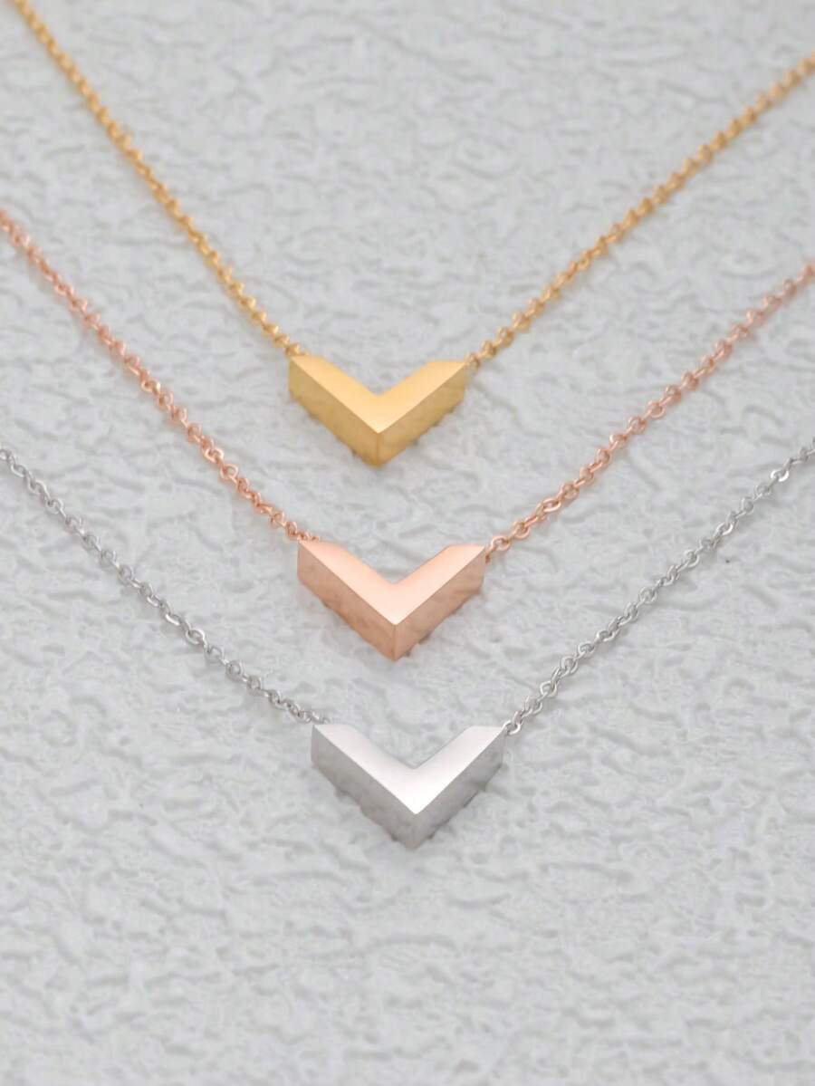 1pc Classic V-Shape Pendant Necklace, Suitable For Everyday Wear - Rose Gold - View 1