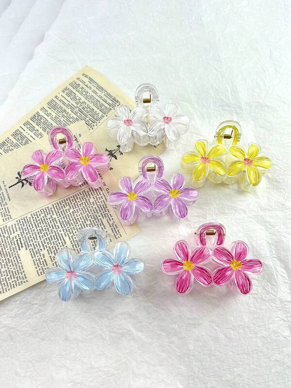 1pc/6pcs Colorful Graffiti Double Flower Hair Clips, Suitable For Women's Daily Life, Face Washing, Bathing, Makeup, Leisure, Parties, Outfit Matching, Commuting, Vacation - Hair Styling, Accessories, The Best Choice For Gifts On Birthdays, Graduations, Weddings, Anniversaries And All Holidays